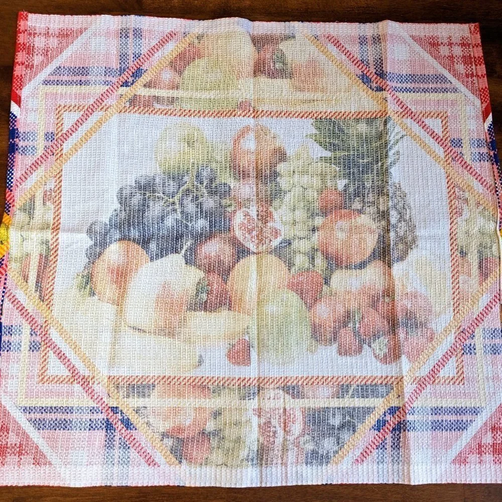 Fruit Theme Kitchen Tea Towel & Pot Holders Set (5pc) 1960s